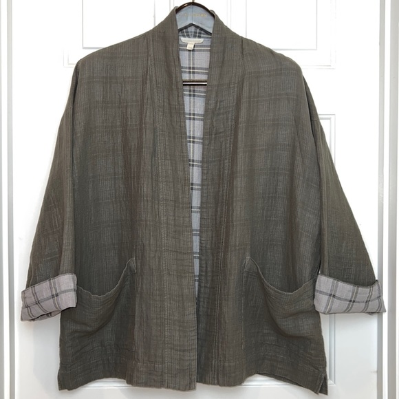 Eileen Fisher Cardigan Kimono Organic Cotton and Linen Medium Taupe - Picture 1 of 13